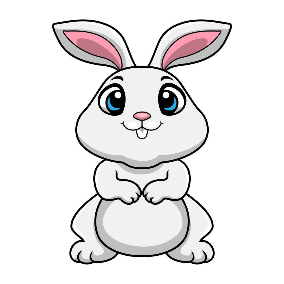 simpatico coniglio bianco cartone animato in piedi vettore