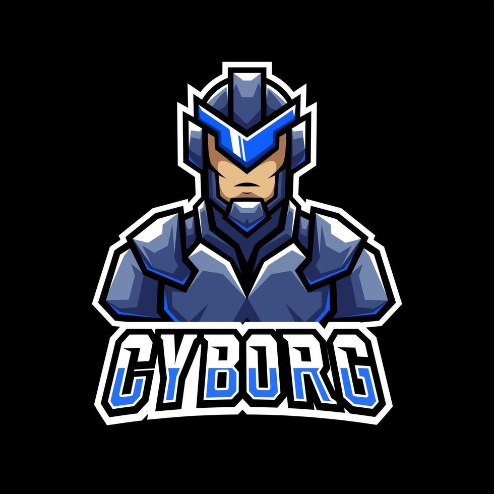 blu robot cyborg sport esport logo design templae con uniforme di ferro vettore