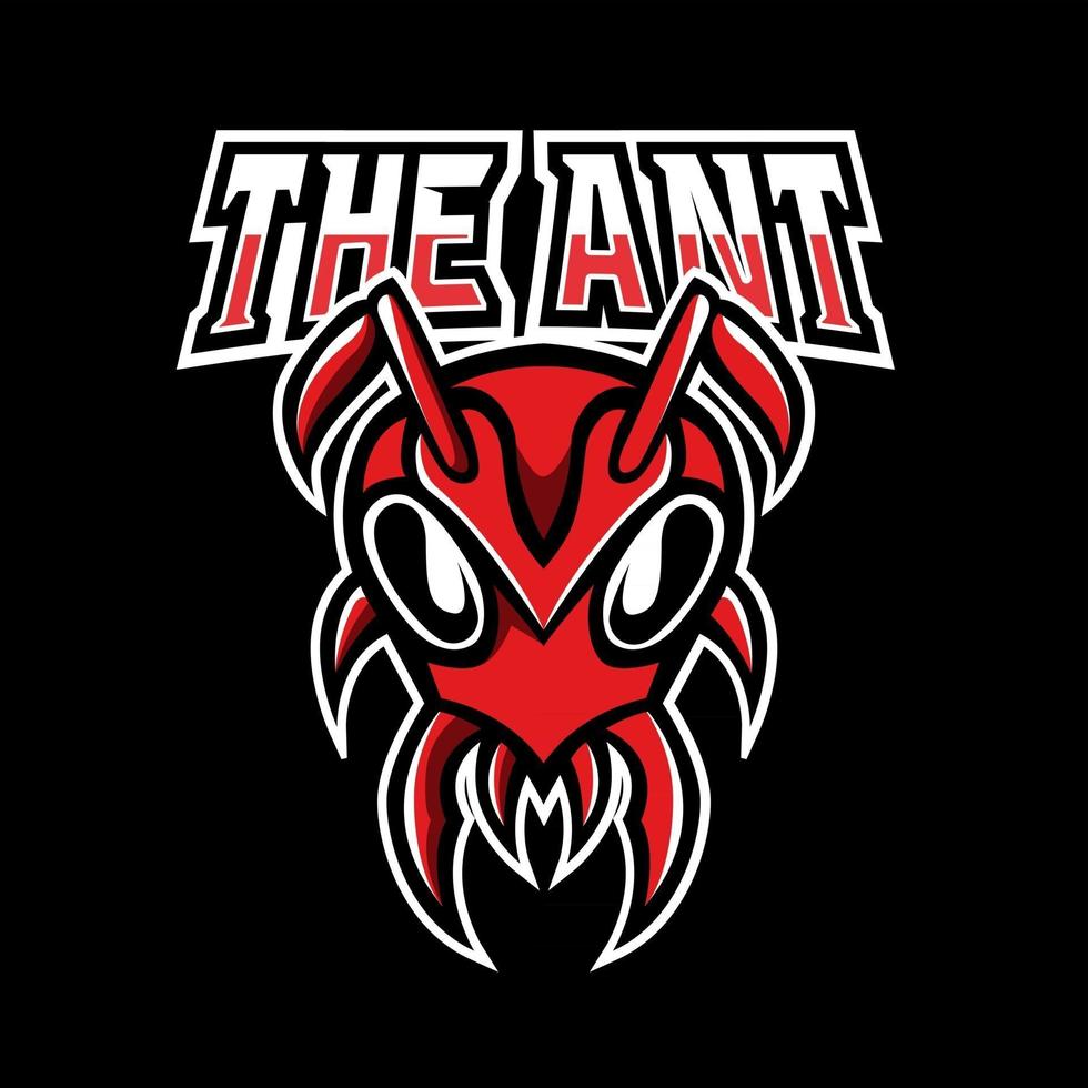 modello di logo esport sport mascotte testa di formica rossa vettore
