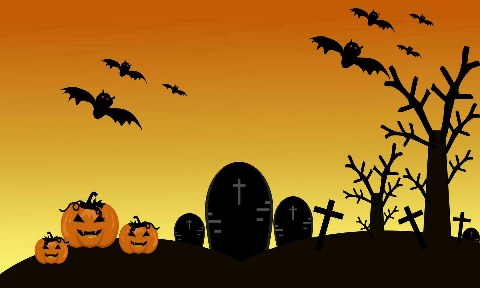 Halloween cimitero notte sfondo. zucche. realistico illustrazione. vettore