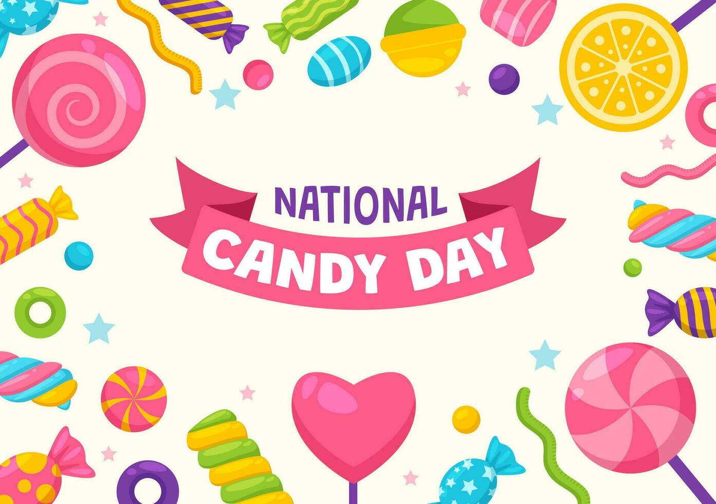 nazionale caramella giorno vettore illustrazione con diverso tipi di caramelle e dolci nel piatto cartone animato mano disegnato sfondo design modelli
