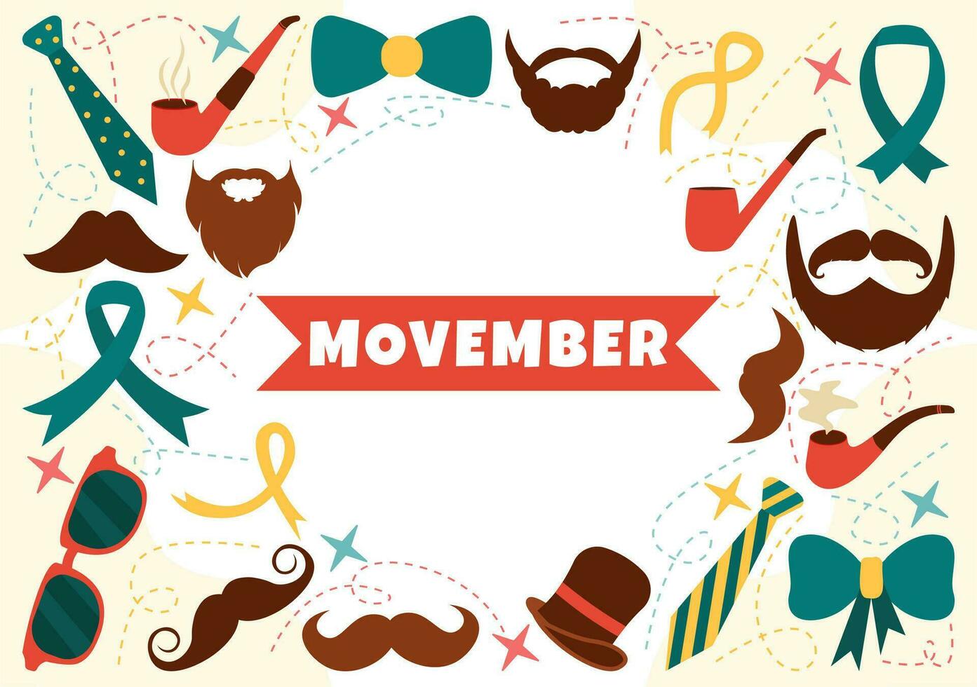 Movember tempo vettore illustrazione con baffi e nastro per Uomini Salute consapevolezza mese nel piatto cartone animato mano disegnato sfondo modelli
