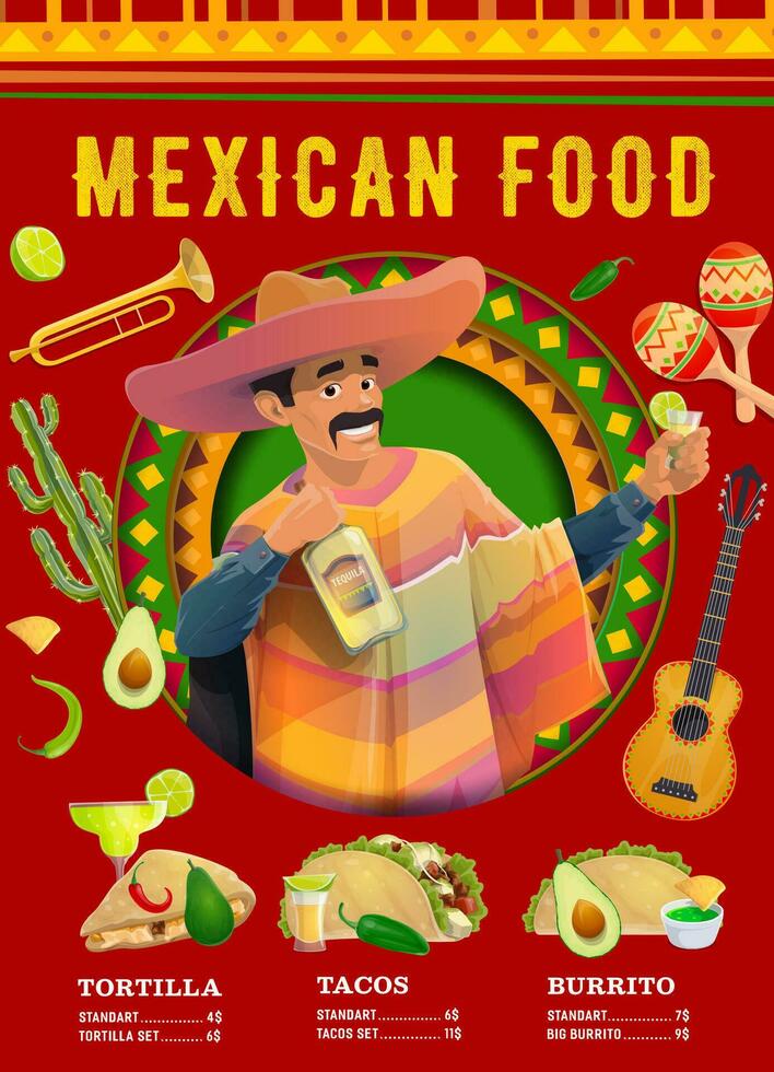 messicano cucina menù manifesto, ristorante promo vettore