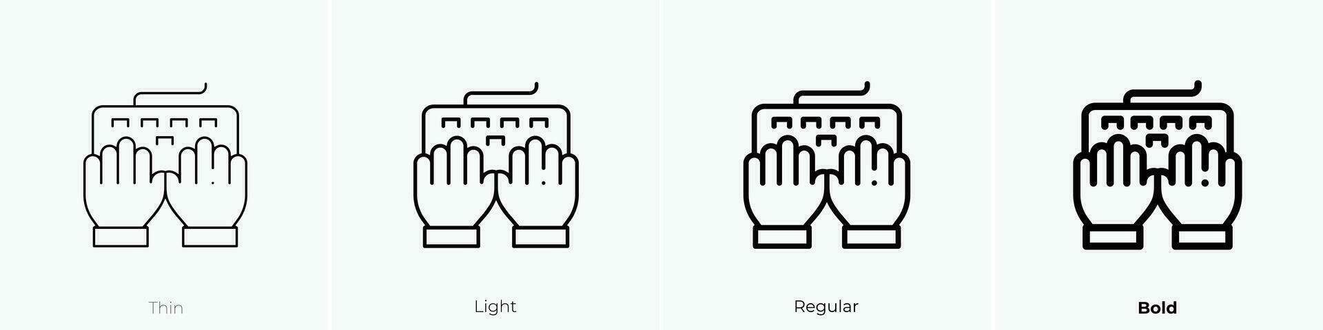 digitando icona. sottile, luce, regolare e grassetto stile design isolato su bianca sfondo vettore