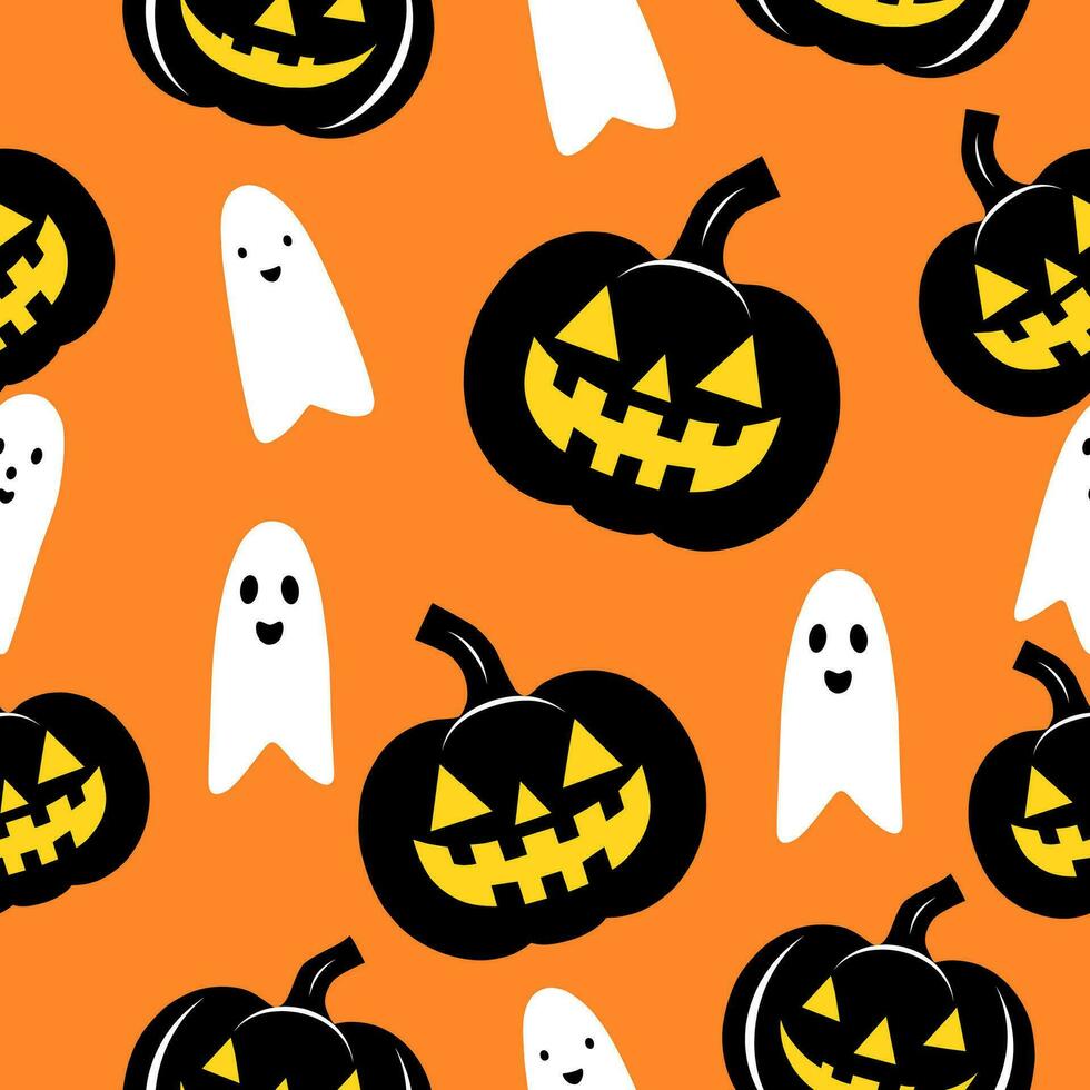 spaventoso fantasmi e pauroso zucche senza soluzione di continuità modello, contento Halloween sfondo. vettore