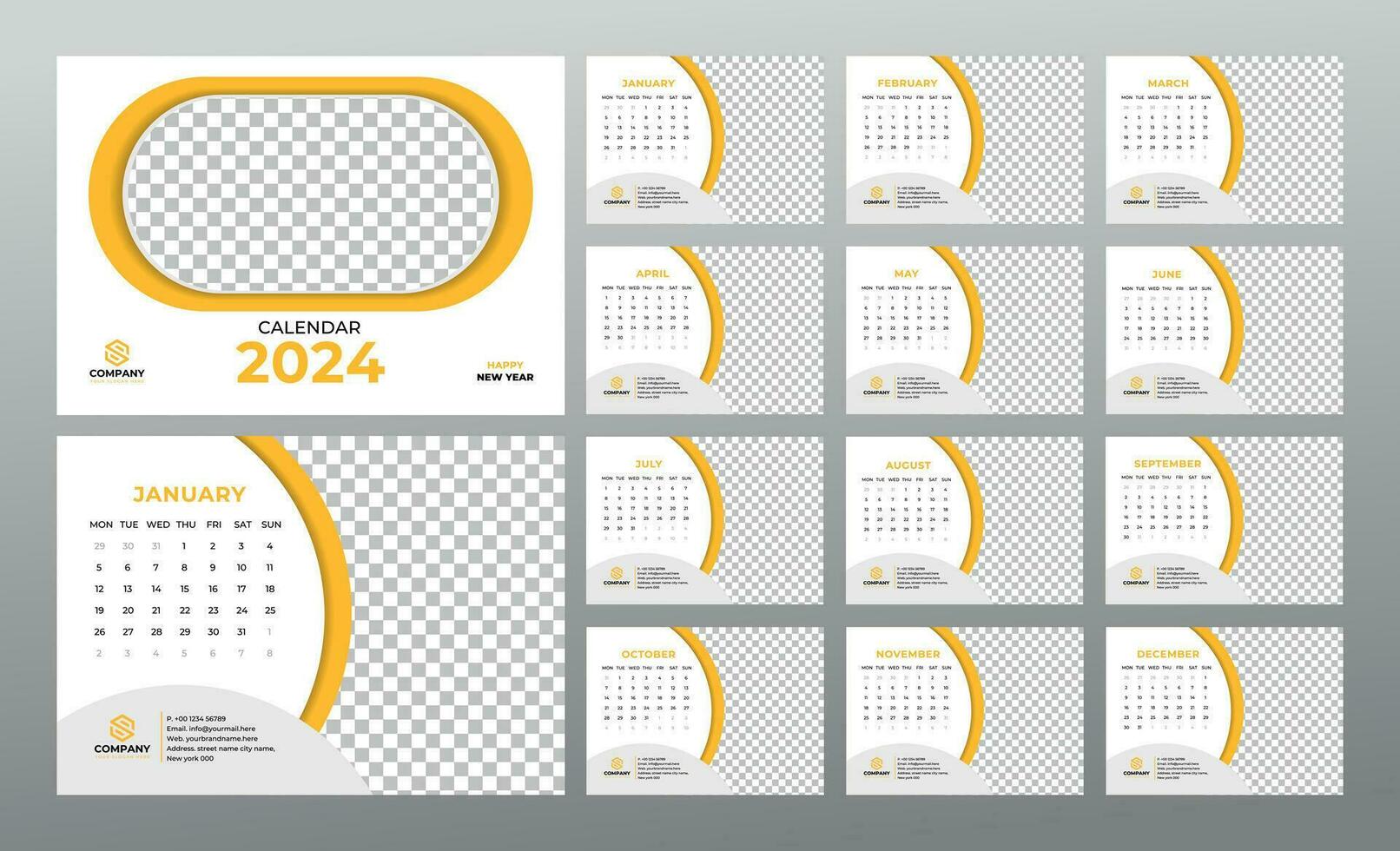 scrivania calendario 2024 modello. 12 mesi incluso. modificabile 2024 calendario. vettore illustrazione