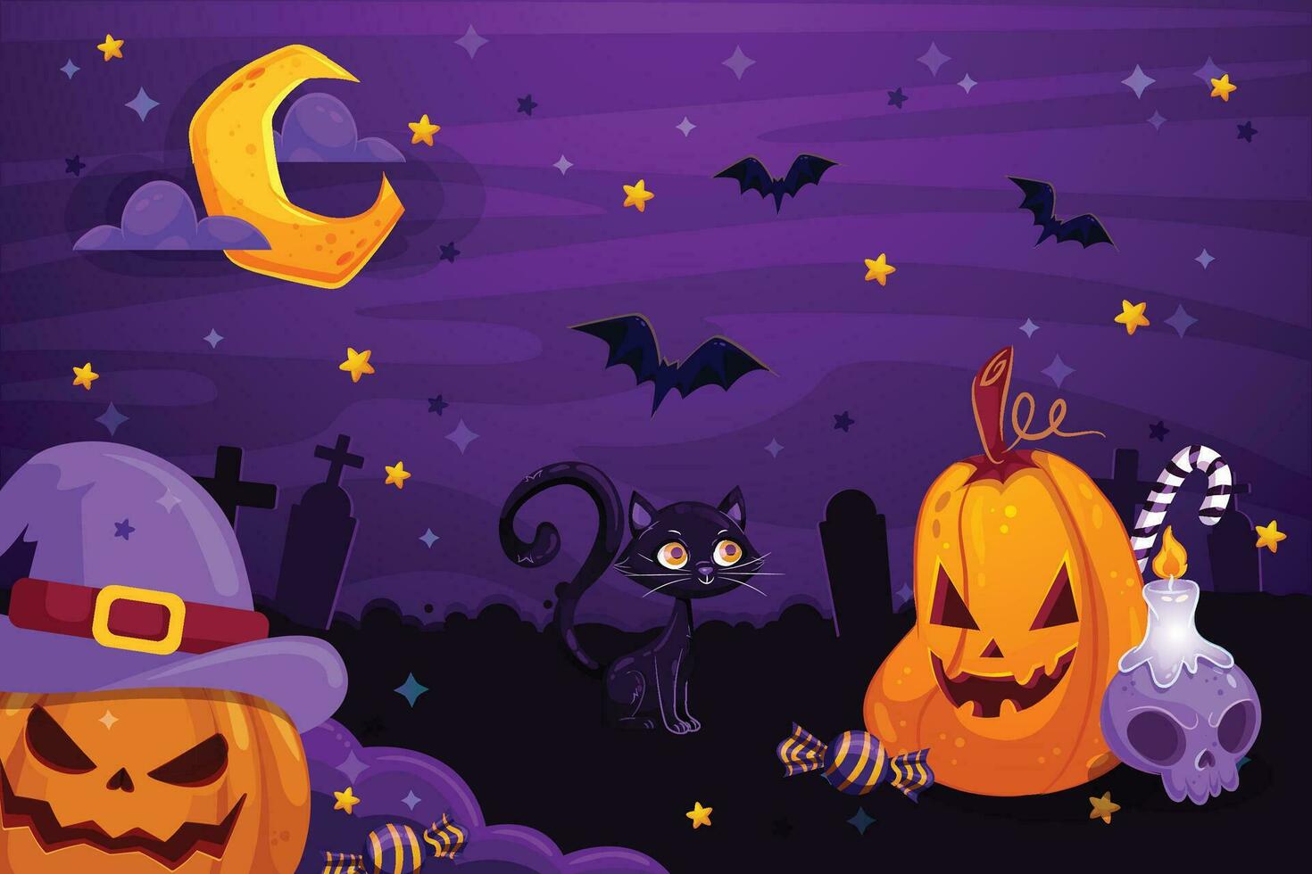 Halloween sfondo con zucche, pipistrelli e pipistrelli vettore