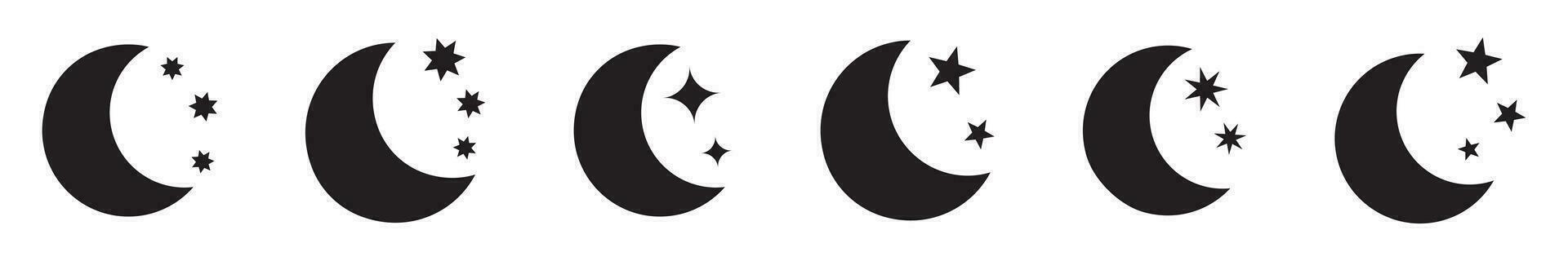 mezzaluna Luna con stelle icona su bianca sfondo. notte icona. mezzaluna Luna icona. minimalista stile. vettore