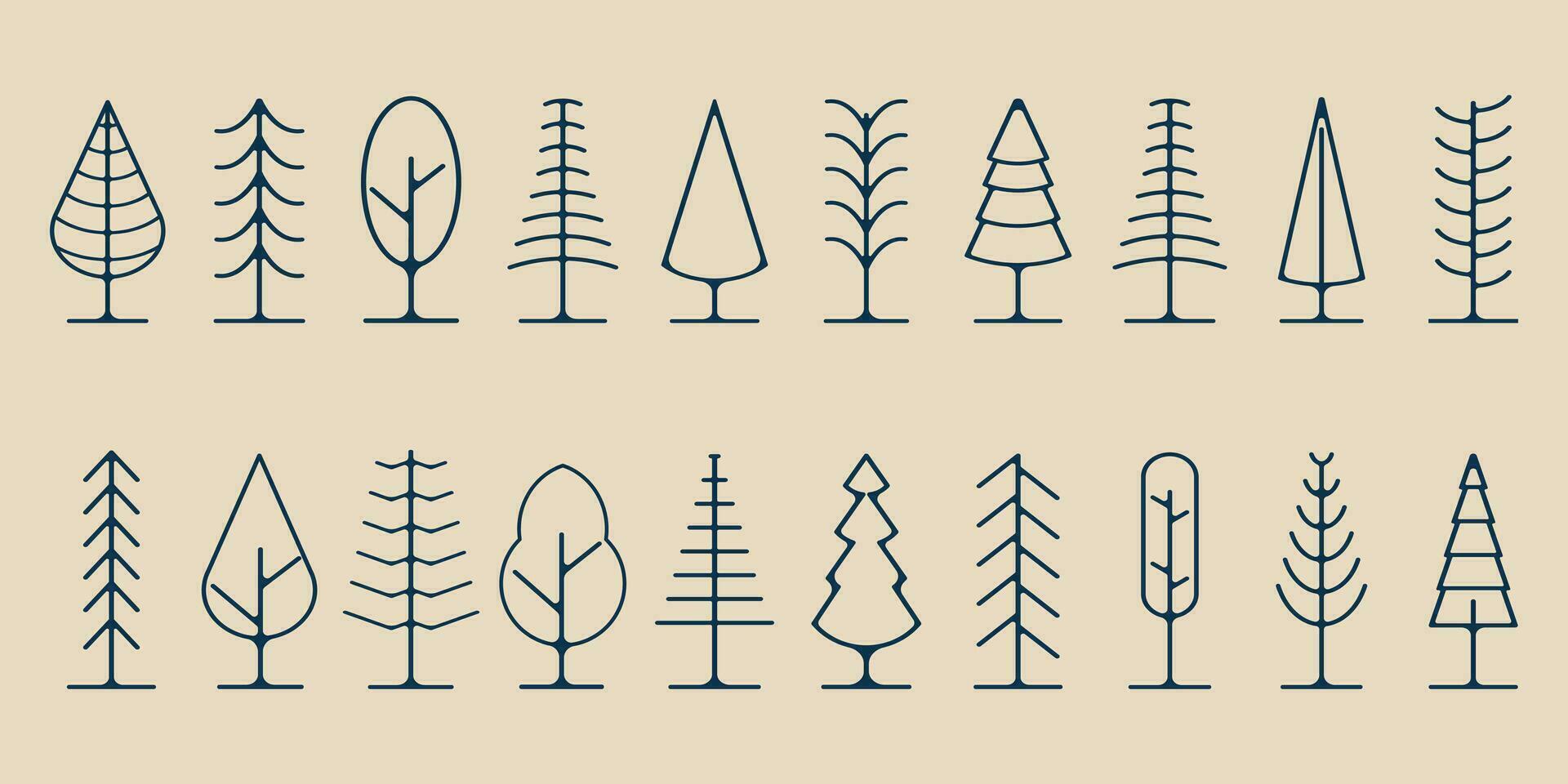 impostato natura albero linea arte logo minimalista icona vettore illustrazione design