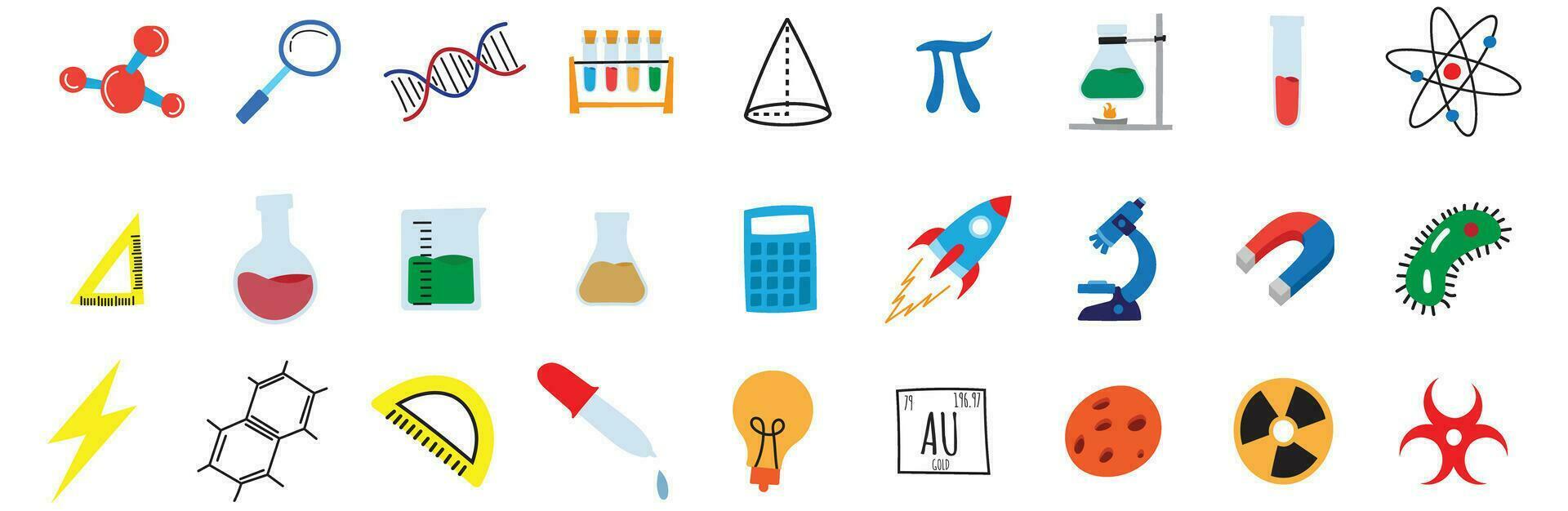 colorfull scienza scarabocchio icona imballare fascio formazione scolastica scuola chimica, biologia, simbolo matematica vettore