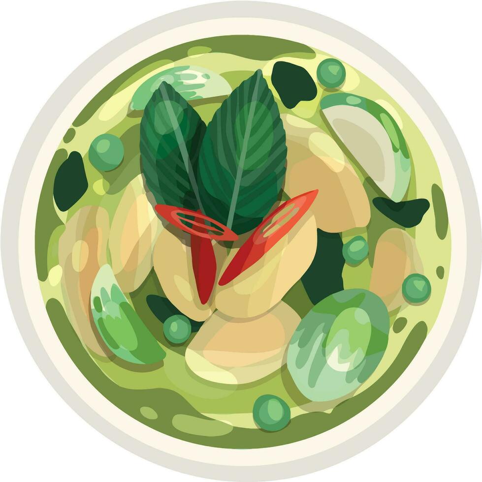 tailandese verde curry illustrazione. superiore Visualizza tailandese cibo illustrazione vettore. vettore