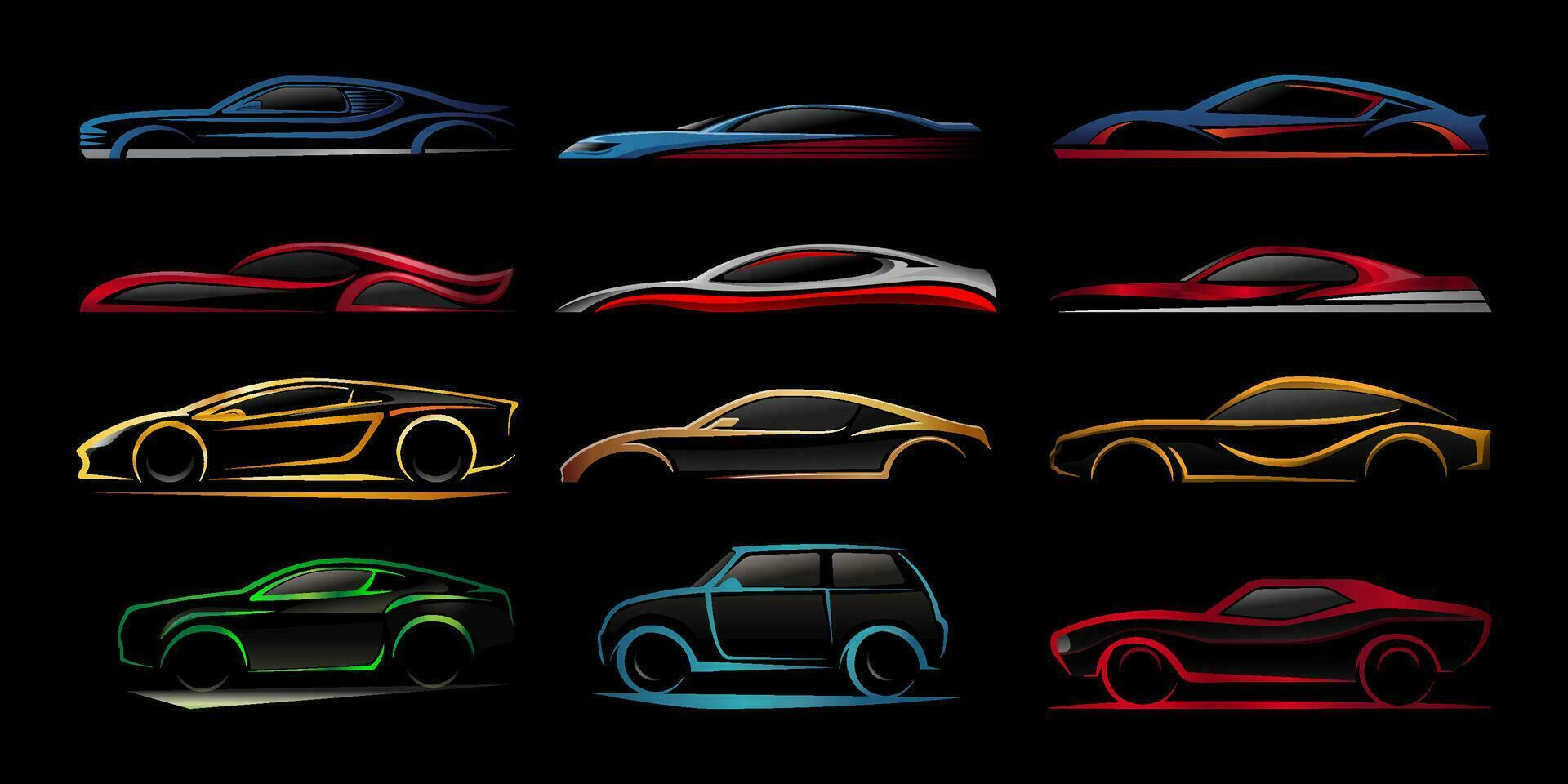 concetto auto veicolo silhouette logo icona collezione impostare. auto box auto concessionaria marca identità design elementi. vettore illustrazioni.