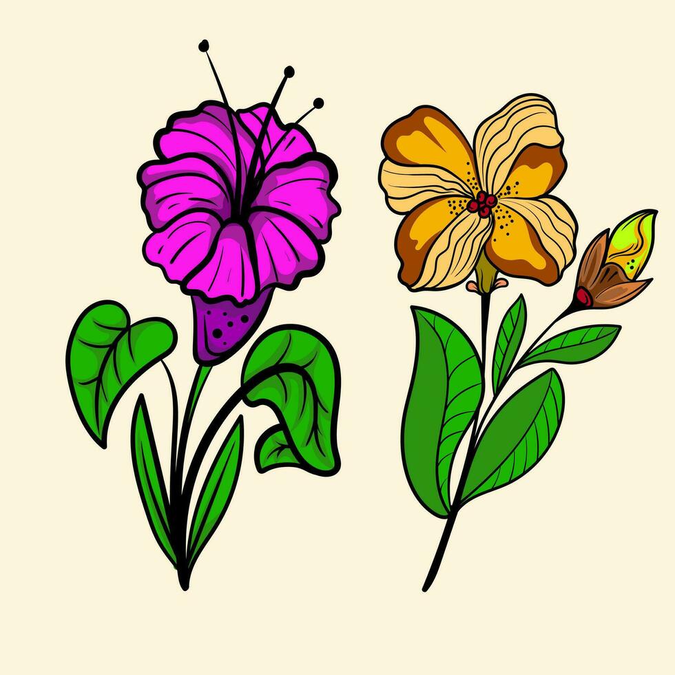 floreale collezione con le foglie e fiori,disegno acquerello piccolo fiore. botanico illustrazione minimo stile. vettore