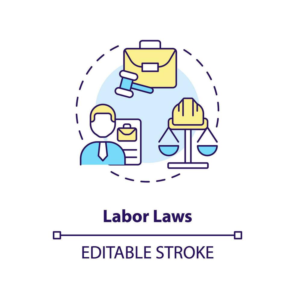 lavoro duro e faticoso legislazione concetto icona. dipendente diritti protezione. legge e legale problema astratto idea magro linea illustrazione. isolato schema disegno. modificabile ictus vettore