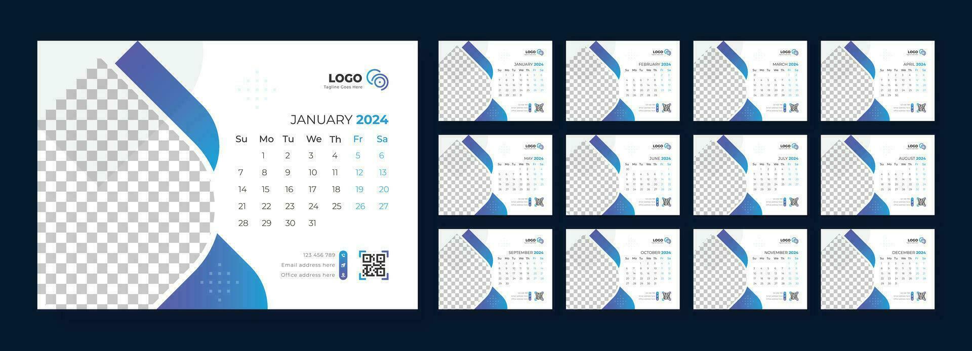 scrivania calendario modello 2024, calendario 2024 progettista aziendale modello design impostare, modello per annuale calendario 2024 vettore