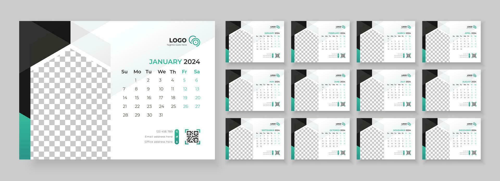 scrivania calendario modello 2024 o mensile settimanalmente programma nuovo  anno calendario 2024 design modello. settimana inizia su domenica. 28299393  Arte vettoriale a Vecteezy