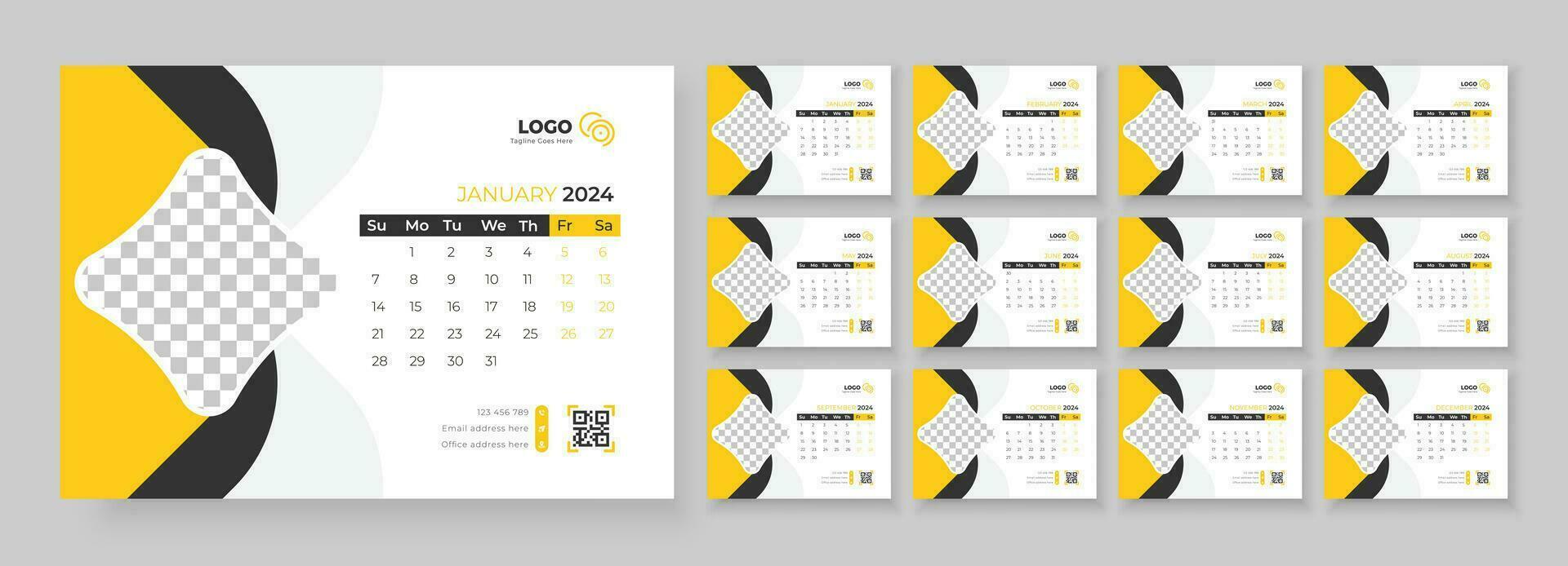 scrivania calendario modello 2024. calendario 2024 progettista aziendale modello design impostare. modello per annuale calendario 2024. settimana inizia su domenica. vettore