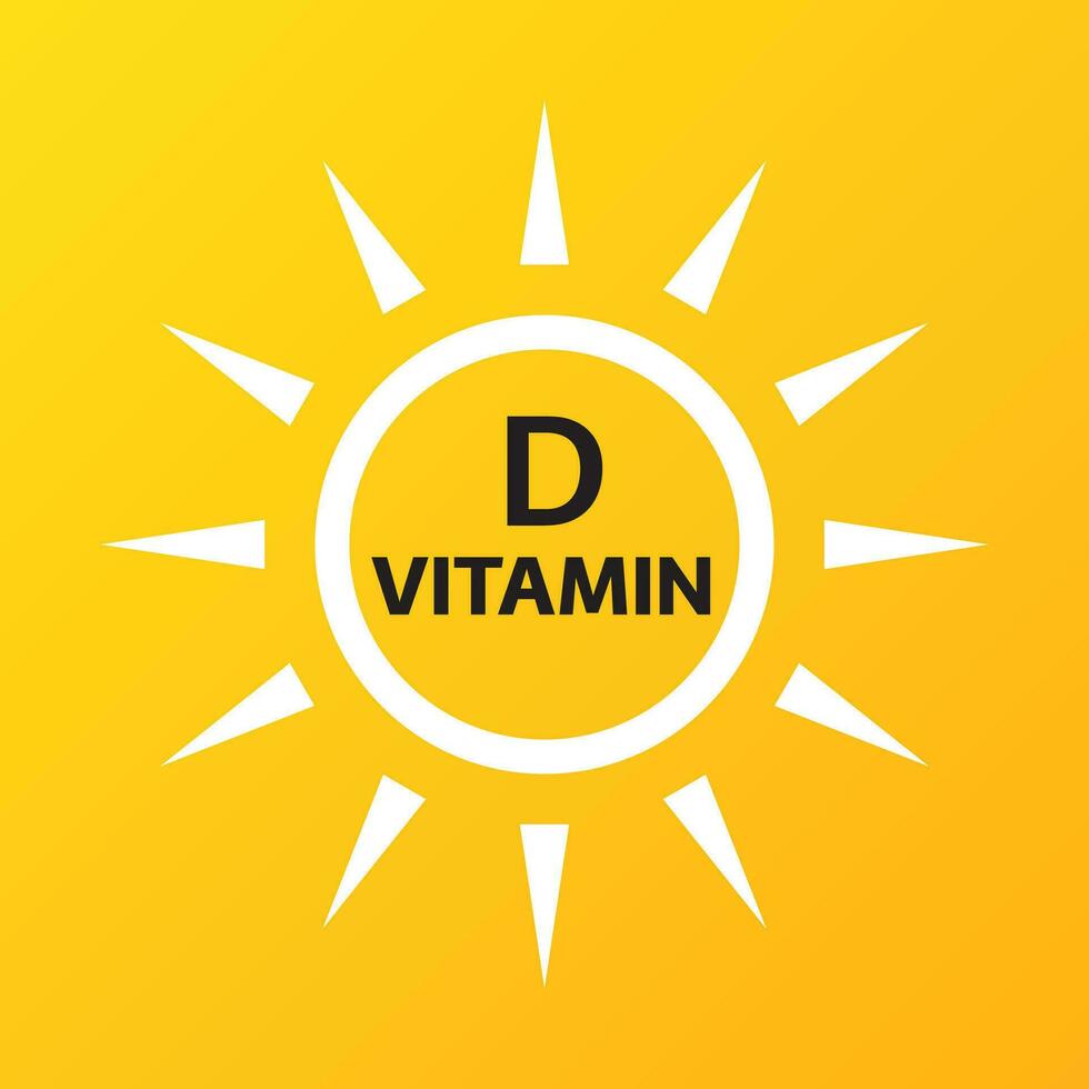 icona di vitamina d con sole semplice su sfondo giallo. illustrazione vettoriale del segno nutrizionale