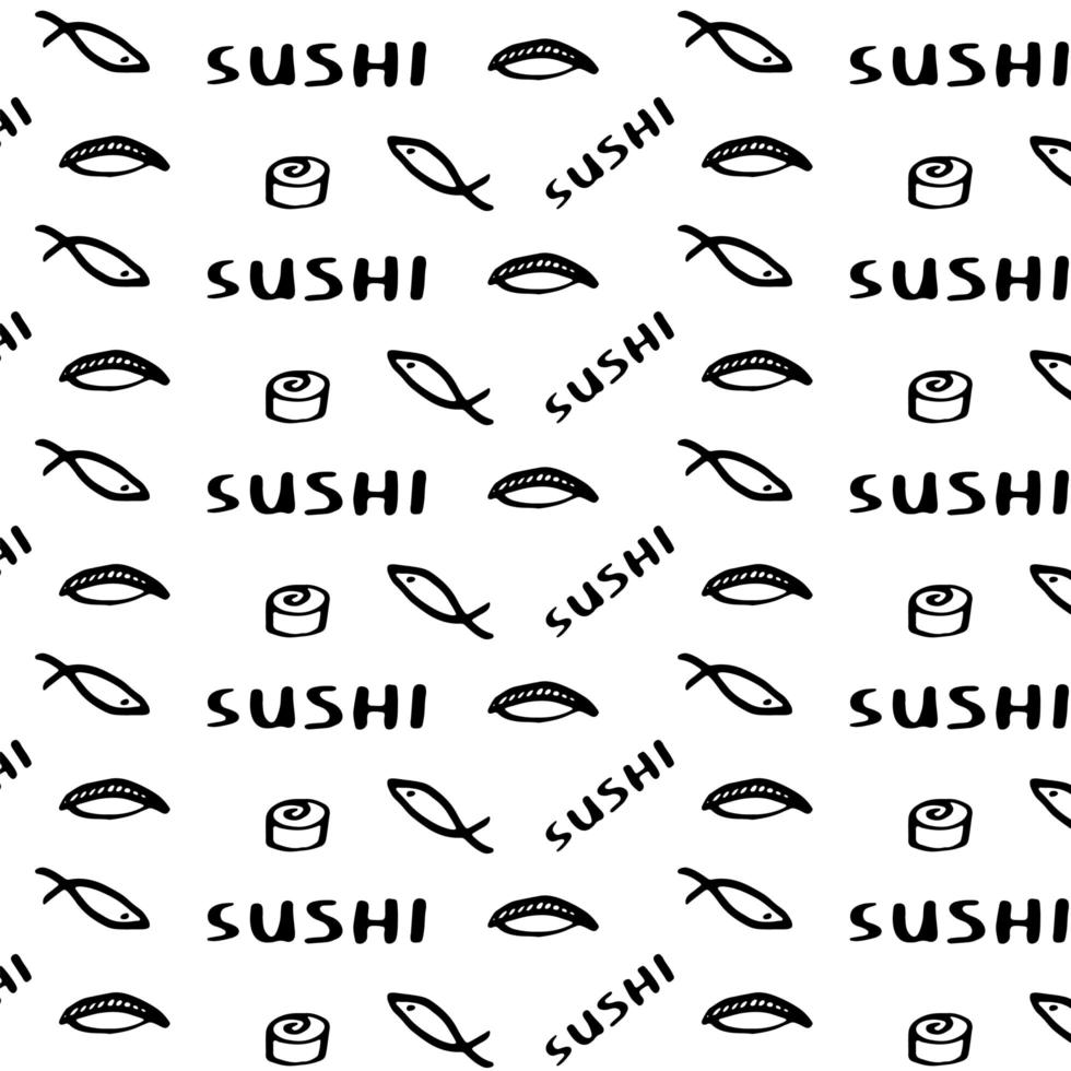 doodle sushi sfondo senza soluzione di continuità vettore