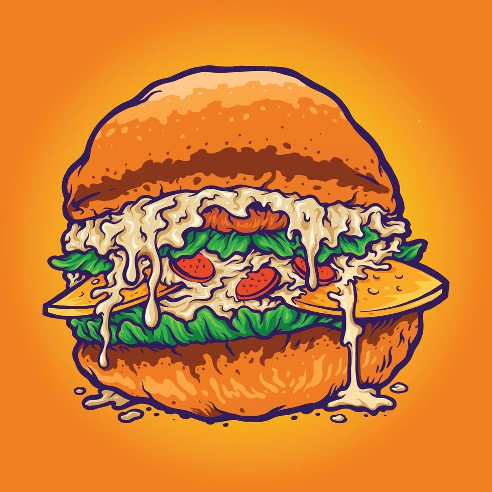 cartone animato hamburger fast food vettore