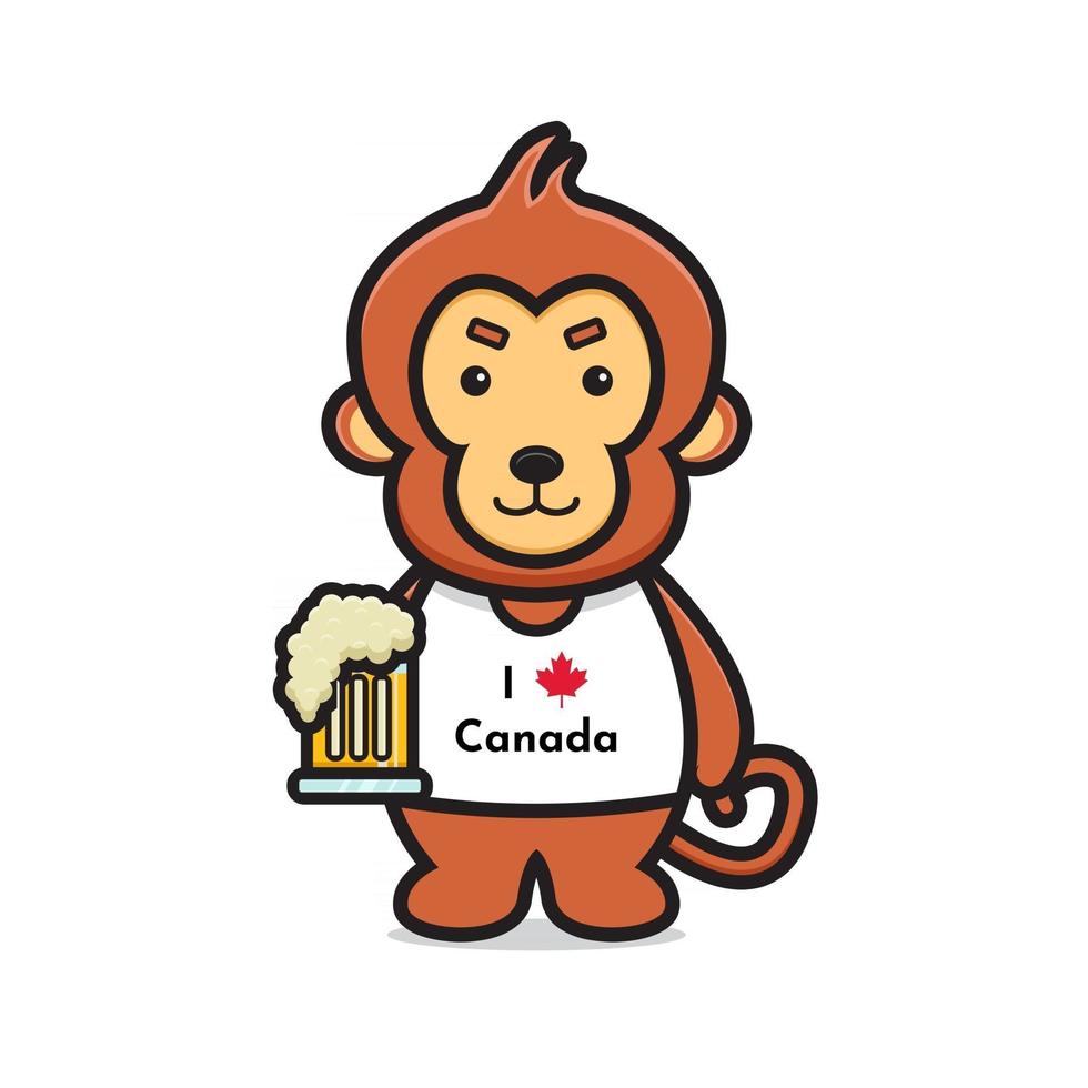 simpatico personaggio scimmia celebrato il giorno del canada cartone animato icona vettore illustrazione