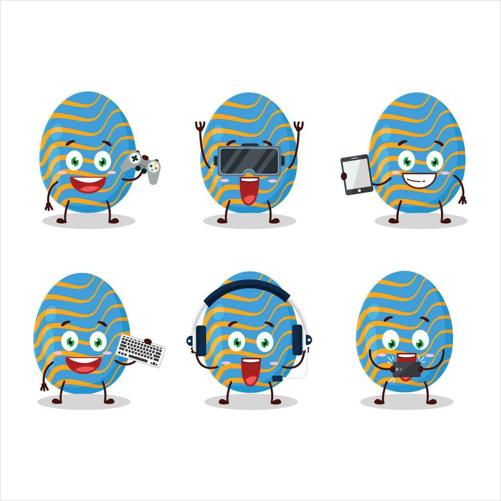 leggero blu Pasqua uovo cartone animato personaggio siamo giocando Giochi con vario carino emoticon vettore