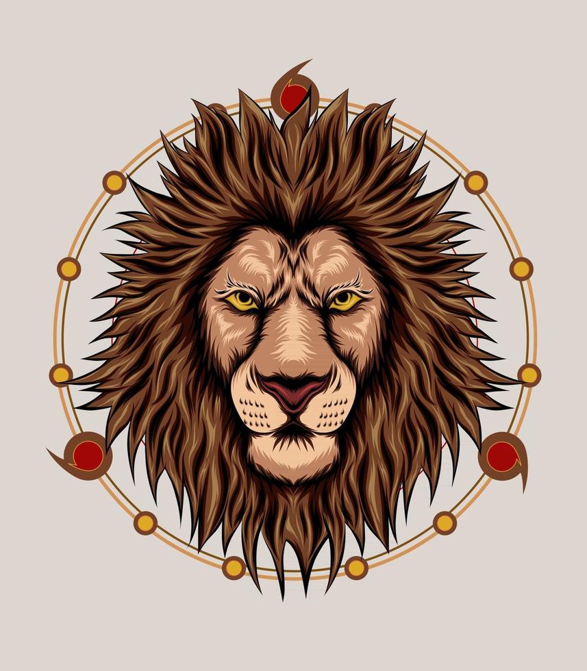 illustrazione della testa di leone con simbolo spirituale vettore