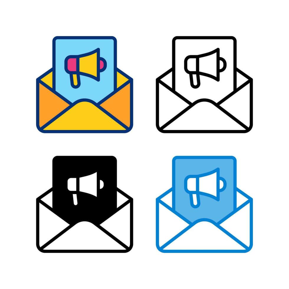 e-mail marketing icona nel 4 stile piatto, linea, glifo e duotone vettore