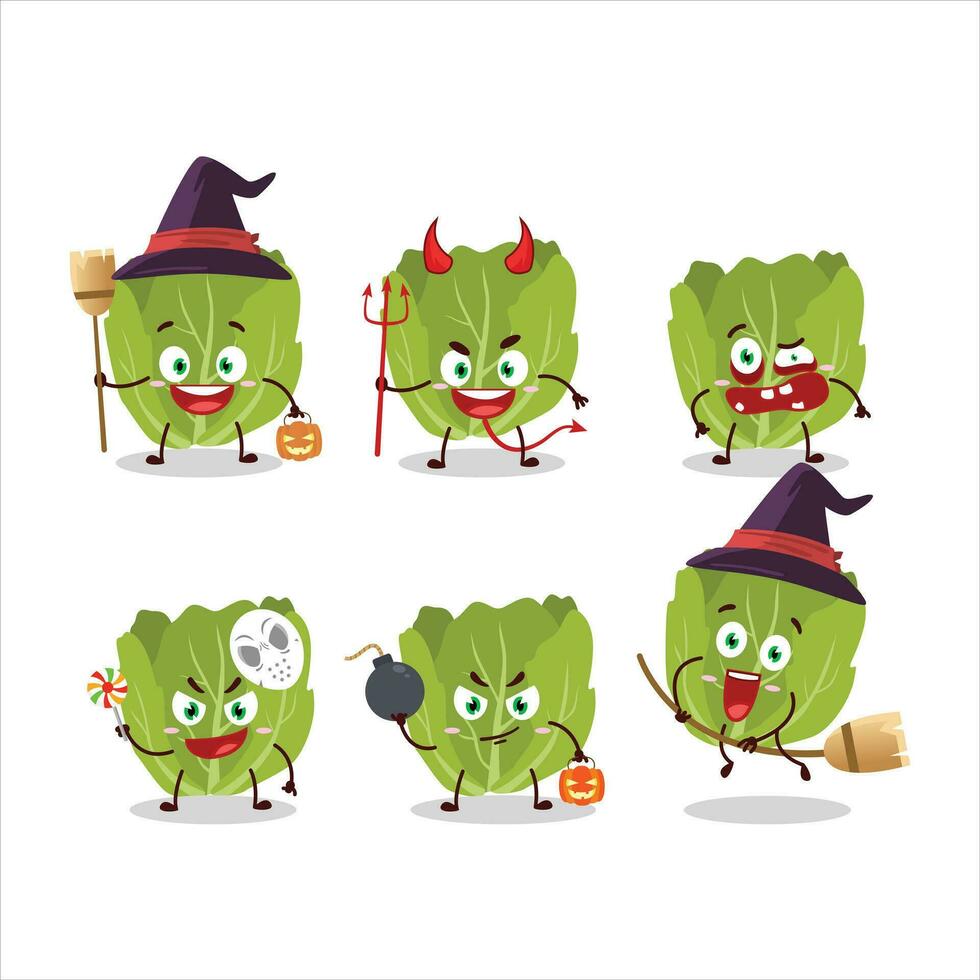 Halloween espressione emoticon con cartone animato personaggio di romain letuce vettore