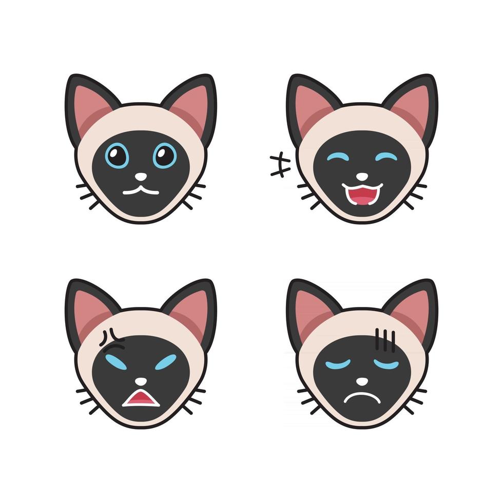 set di facce di gatto siamese che mostrano diverse emozioni vettore