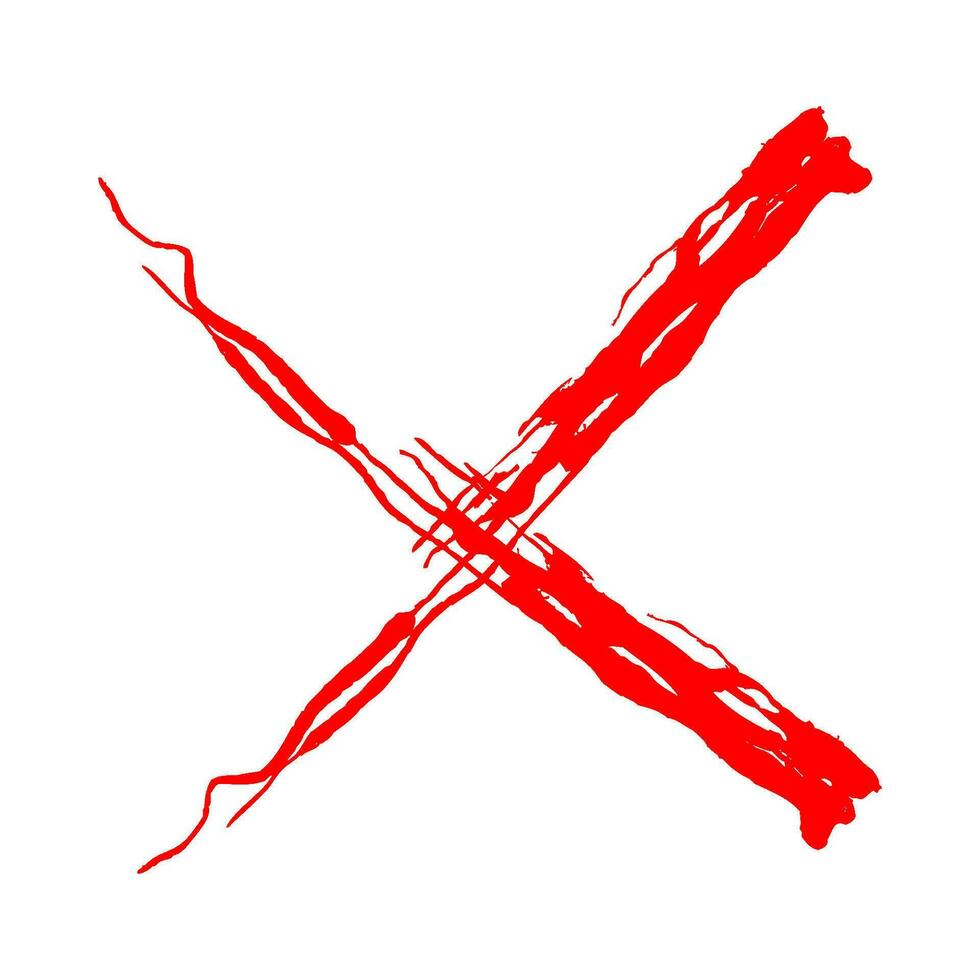 rosso attraversare marchio spazzola rosso X marchio X cartello mano disegnato icona vettore