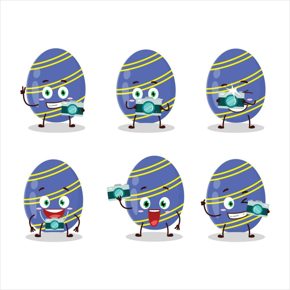 fotografo professione emoticon con blu Pasqua uovo cartone animato personaggio vettore