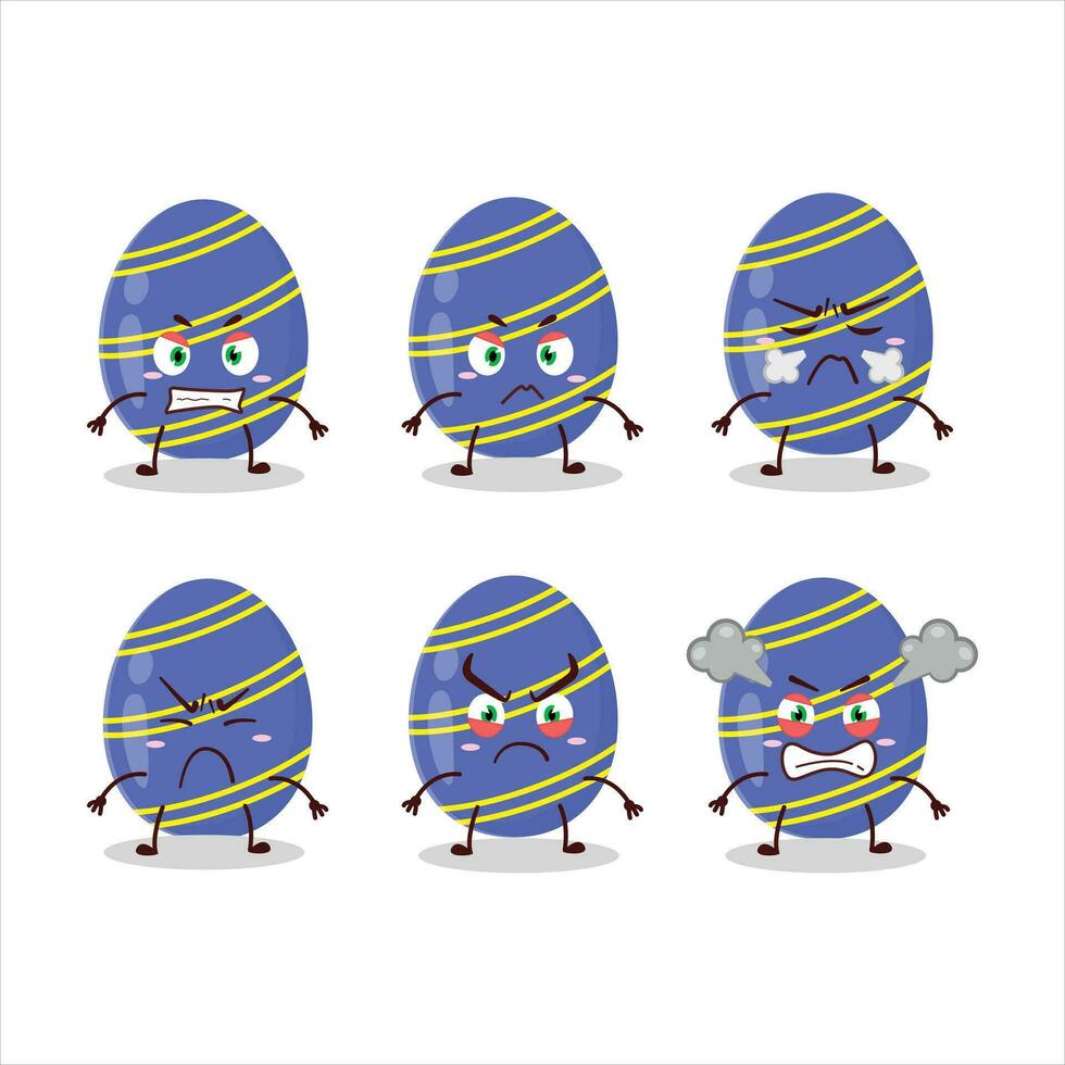 blu Pasqua uovo cartone animato personaggio con vario arrabbiato espressioni vettore