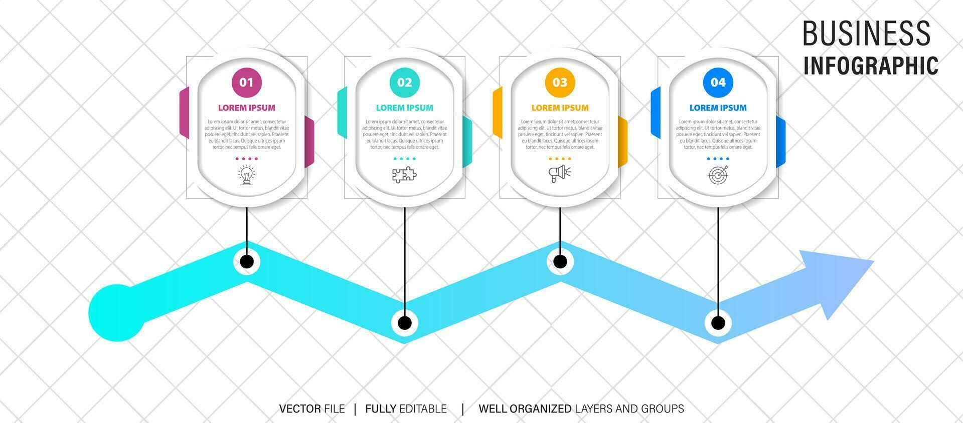 Infografica design modello. sequenza temporale concetto con 4 passaggi vettore