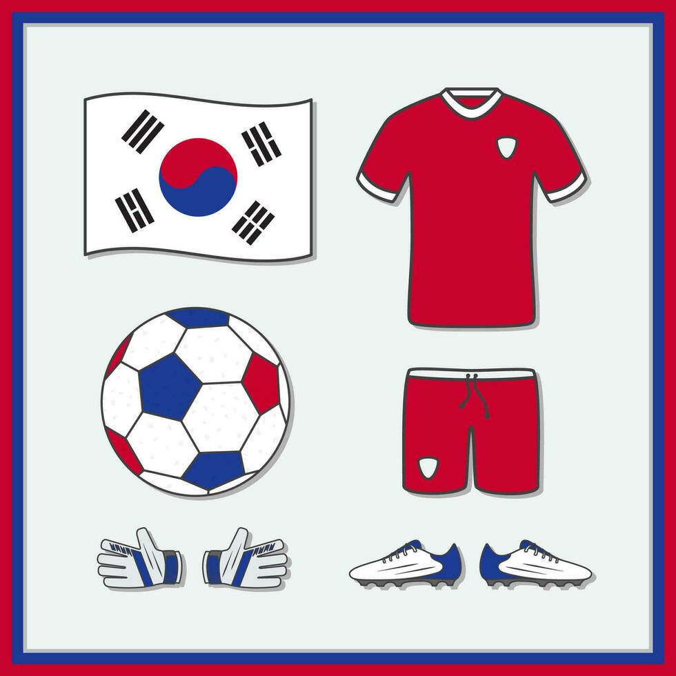 Sud Corea calcio cartone animato vettore illustrazione. calcio maglie e calcio palla piatto icona schema