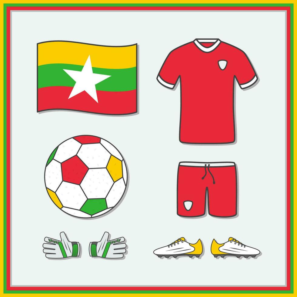 Myanmar calcio cartone animato vettore illustrazione. calcio maglie e calcio palla piatto icona schema