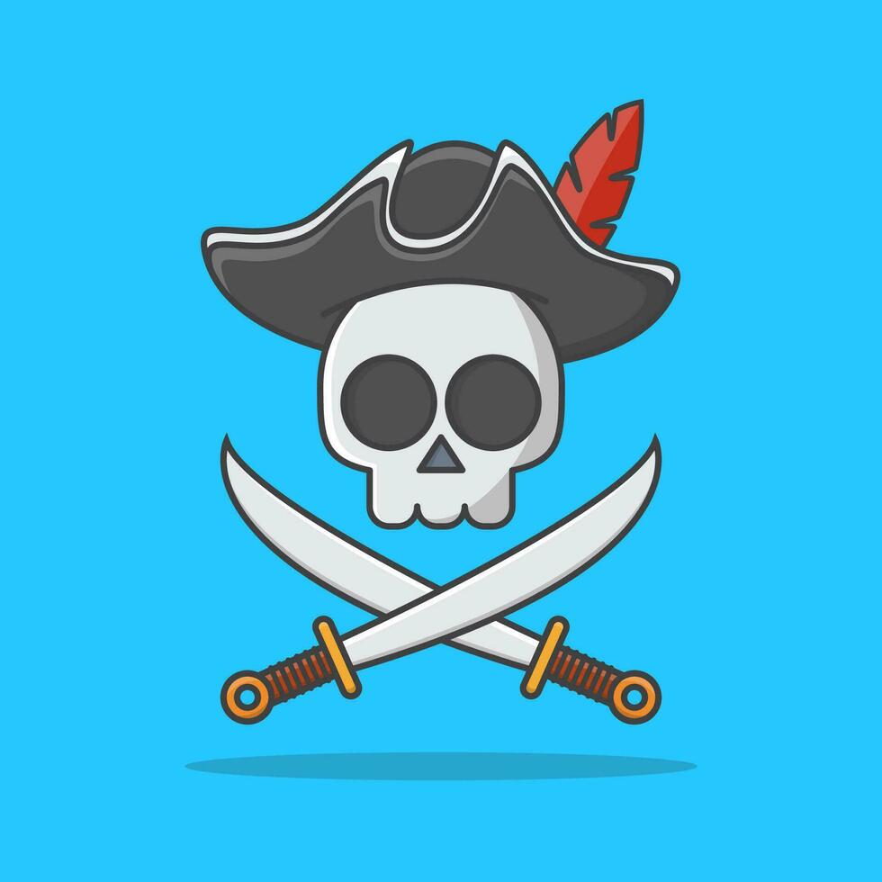 pirata cranio con cappello e attraversato spade vettore icona illustrazione. pirata emblema