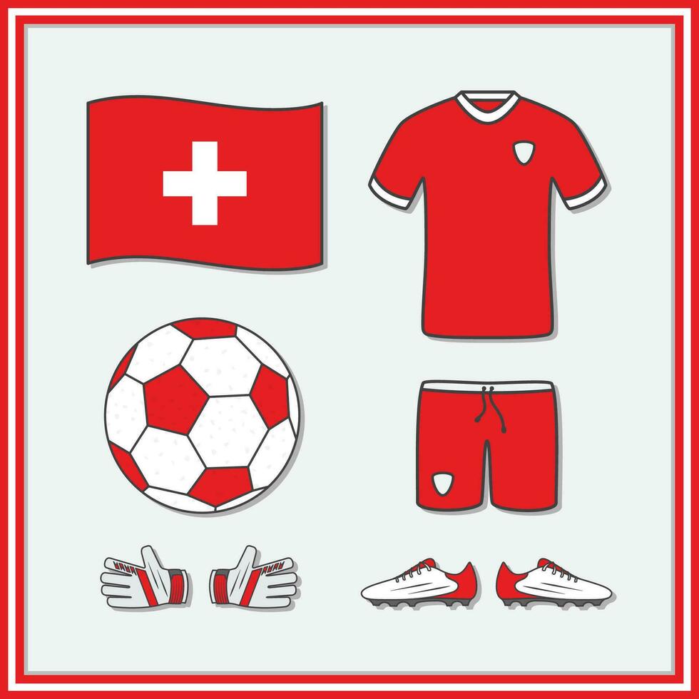 Svizzera calcio cartone animato vettore illustrazione. calcio maglia e calcio palla piatto icona schema