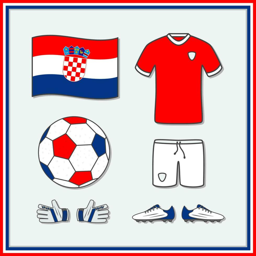 Croazia calcio cartone animato vettore illustrazione. calcio maglia e calcio palla piatto icona schema