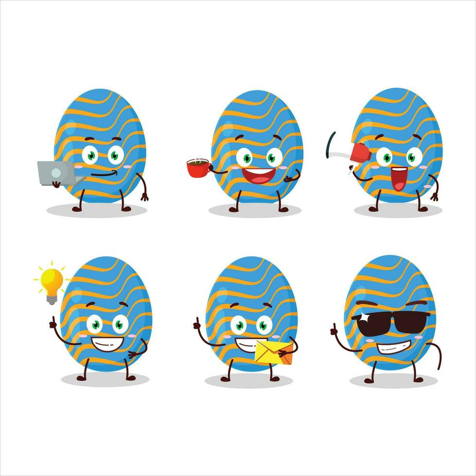 leggero blu Pasqua uovo cartone animato personaggio con vario tipi di attività commerciale emoticon vettore
