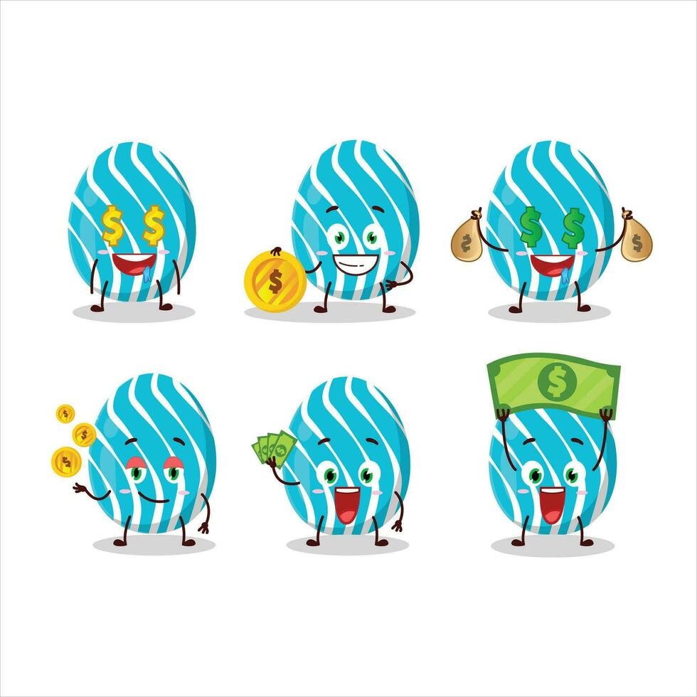 ciano Pasqua uovo cartone animato personaggio con carino emoticon portare i soldi vettore