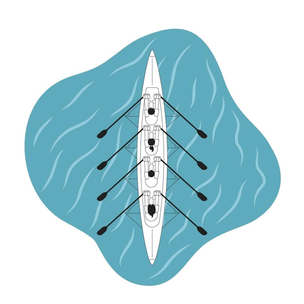 kayak squadra sport monocromatico concetto vettore individuare illustrazione. superiore Visualizza di quattro rematori su mare. campionato 2d piatto bw cartone animato personaggi per ragnatela ui design. isolato modificabile mano disegnato eroe Immagine