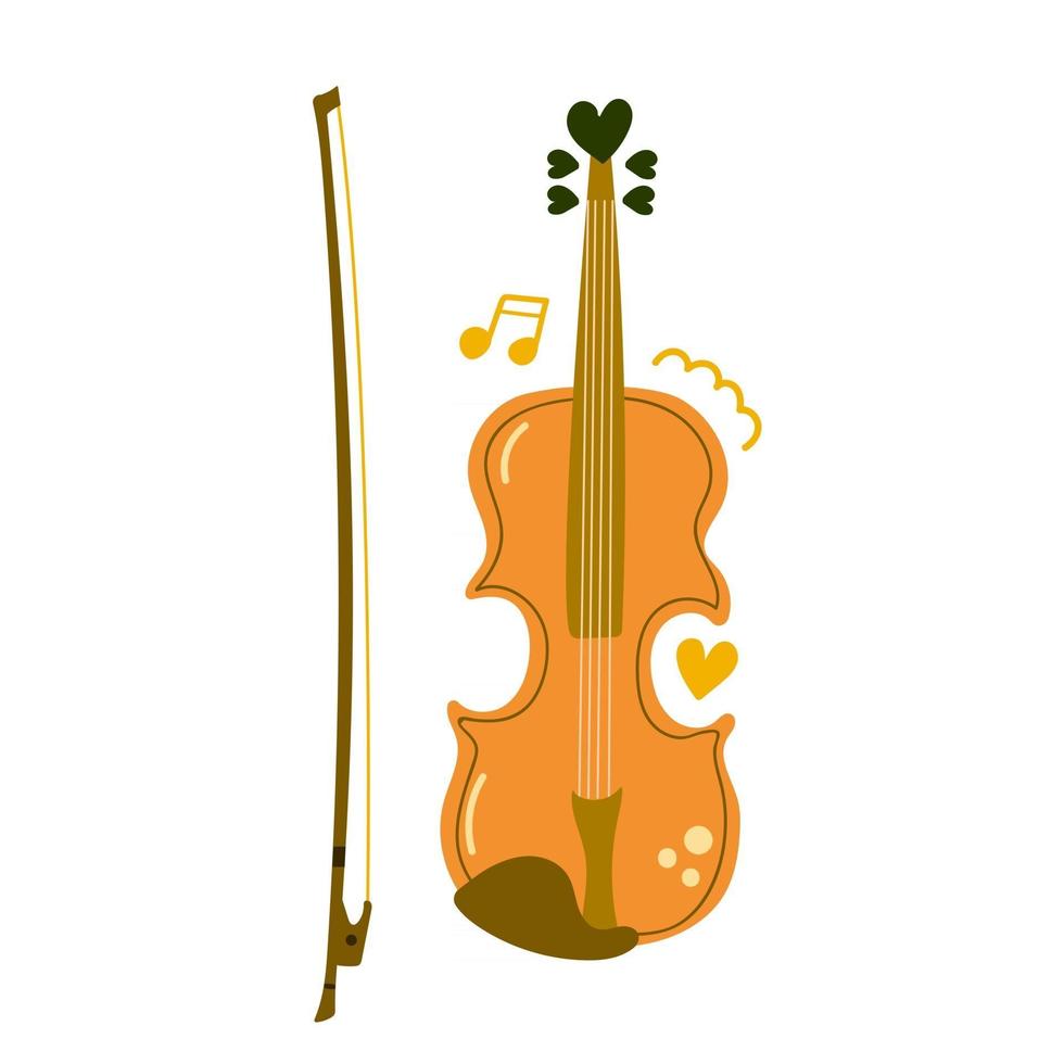 violino disegnato a mano, strumento musicale. amo la musica, il concetto di educazione. illustrazione piatta moderna. vettore