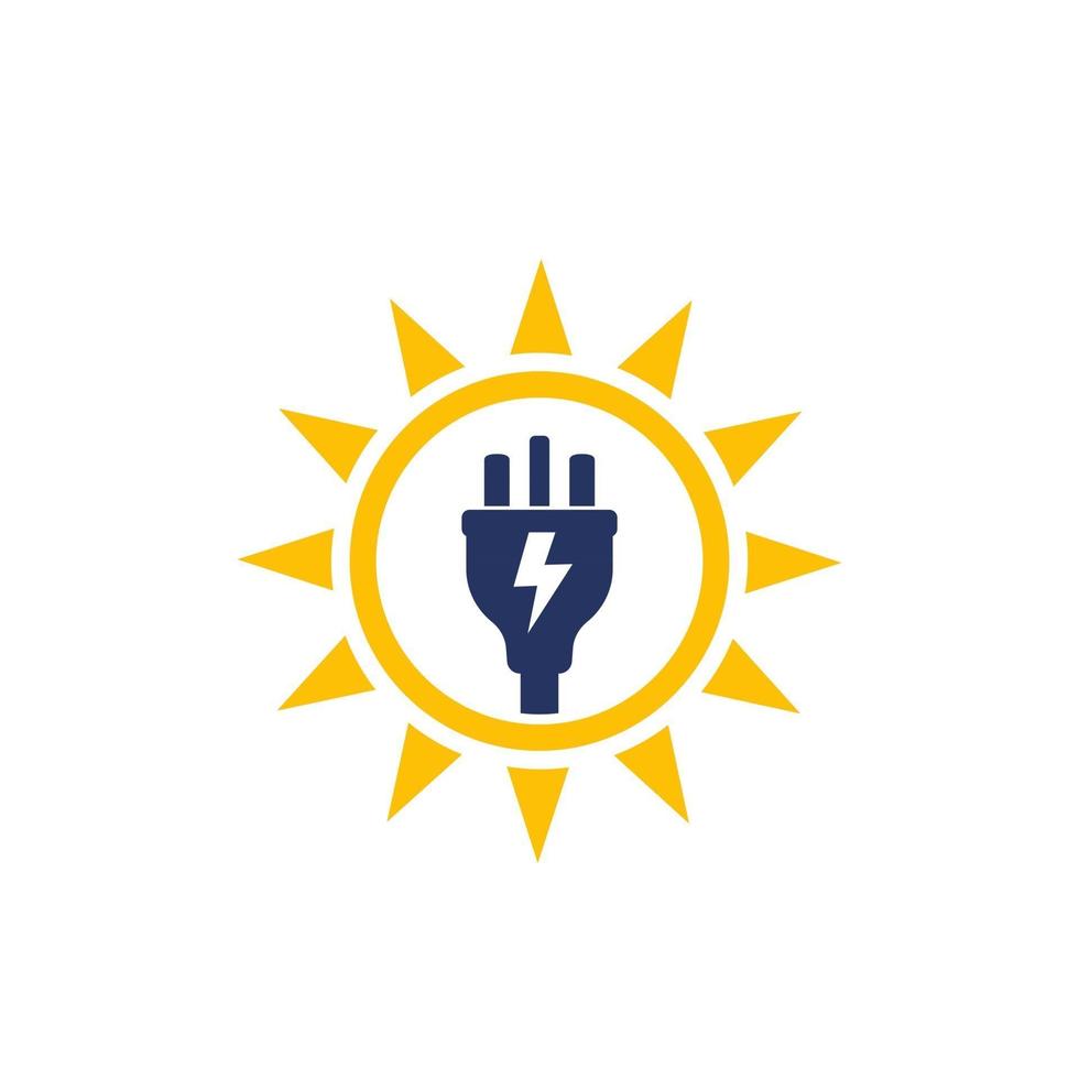 energia solare, sole e presa elettrica, icona del logo vettoriale