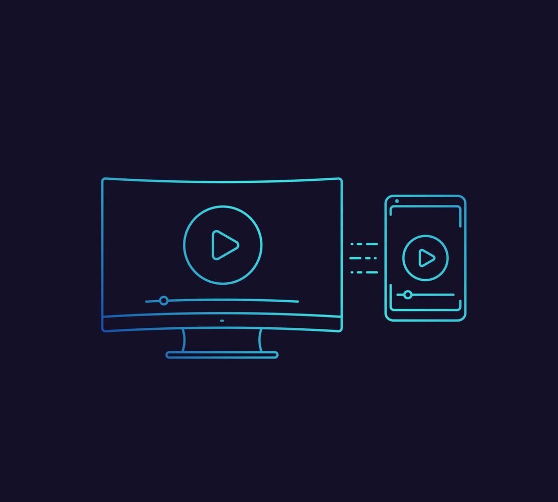 riprodurre video, mirroring dello schermo con l'icona lineare di vettore di tv e smartphone