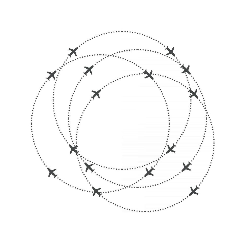 aereo in volo su una traiettoria circolare. aereo e direzione del percorso circolare. semplice illustrazione vettoriale sillhouette.