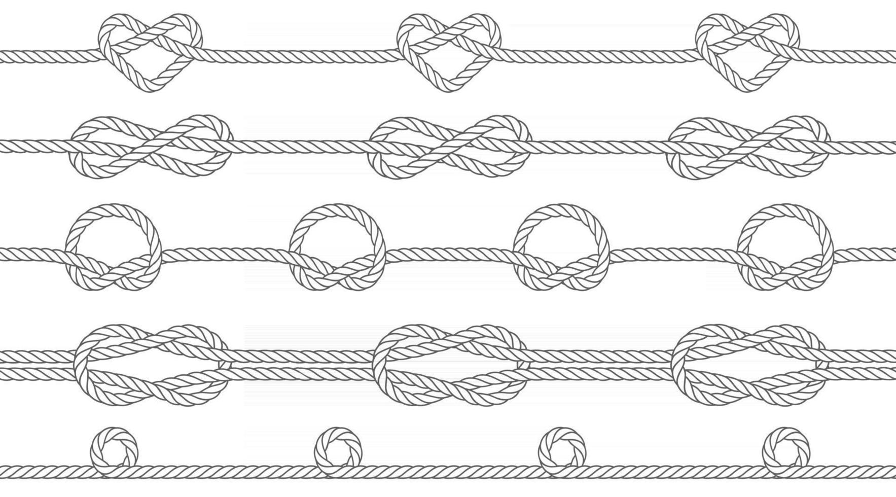 trama senza soluzione di continuità di corde con nodi. nodi di un cerchio, infinito e a forma di cuore. modello ripetibile. illustrazione vettoriale. vettore