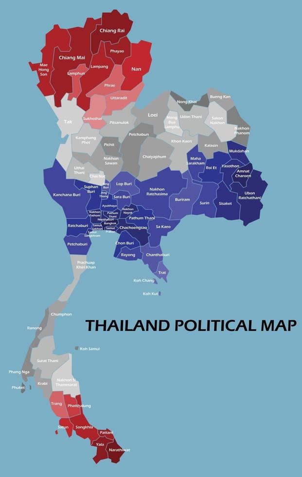 la mappa politica della thailandia divide per stato lo stile di semplicità del contorno colorato. vettore