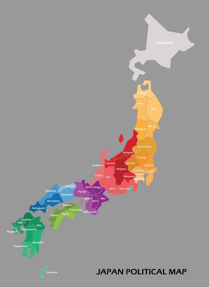 la mappa politica del giappone divide per stato lo stile di semplicità del contorno colorato. vettore