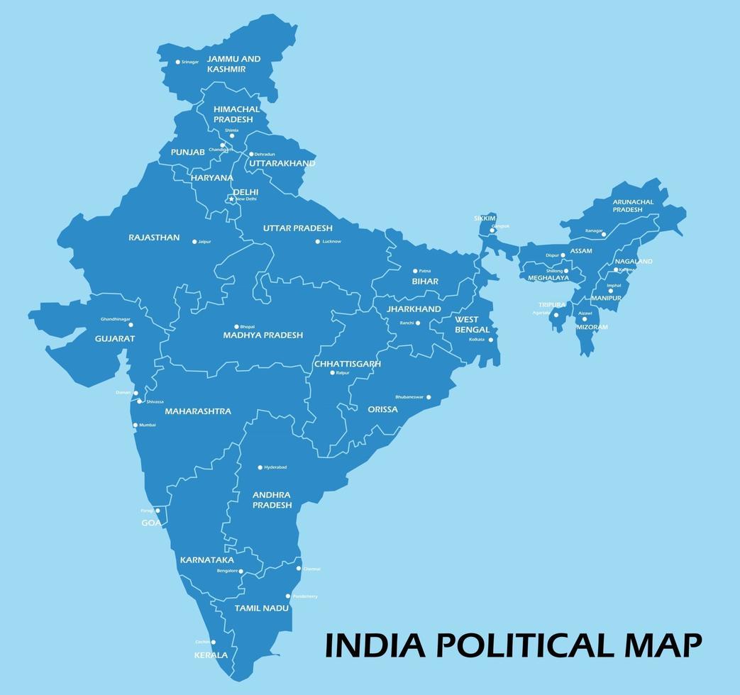 la mappa politica dell'india divide per lo stile di semplicità del contorno colorato dello stato. vettore